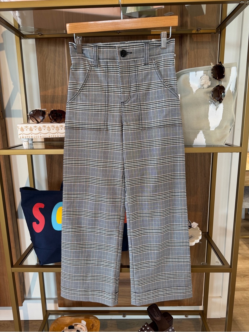 Fifteen Twenty Gray Plaid Wide-Leg Trousers
